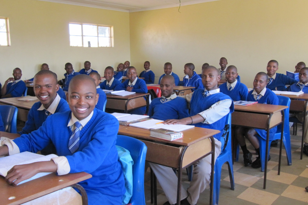 High school students in Lesotho pose for a photo