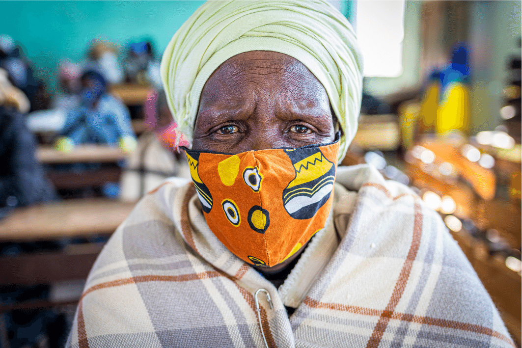 Lesotho grandmother wearing mask